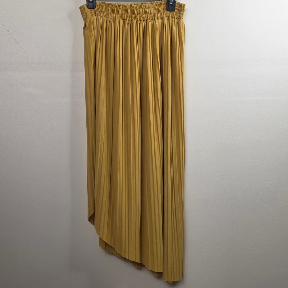 Chiffon Mustard Pleated Angled Midi Skirt SZ M NWT | Chic Boho Indie| Jon & Anna - Picture 2 of 4